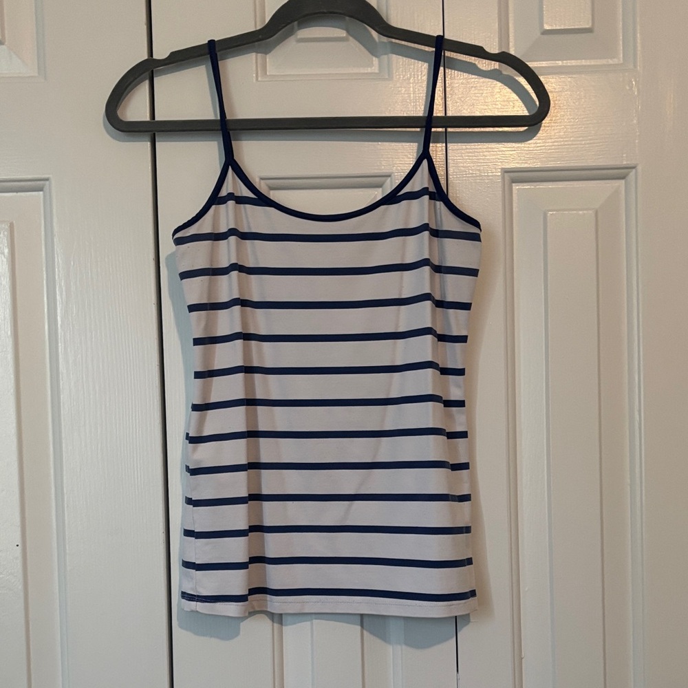 Zara Navy and White Striped Spaghetti Strap Camisole